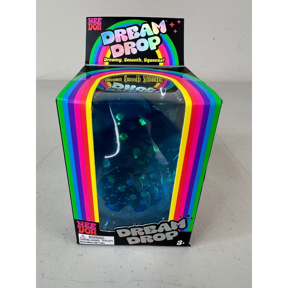 NEW NeeDoh Dream Drop Blue Glitter Squishy Stress Toy Schylling Fidget Stand
